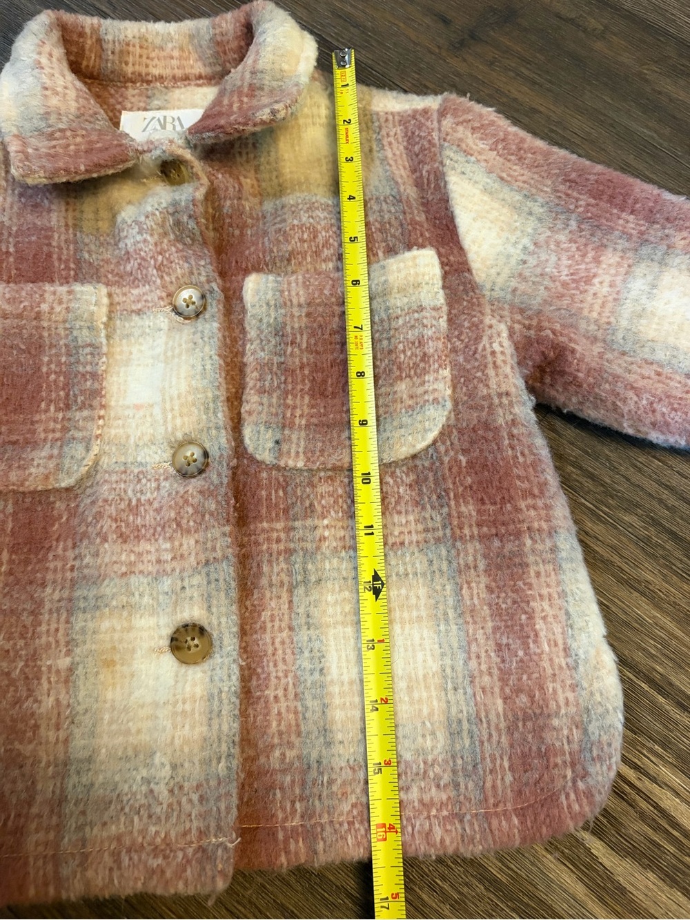 Zara Pink Plaid Wool Blend Oversized Quilted Lined Jacket Girls 2-3 Years - Picture 3 of 7